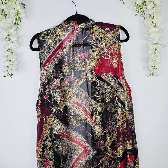 Susan Graver Sleeveless Open Front Sheer Vest Gold Baroque Drape Front Plus 2XL - Picture 8 of 13